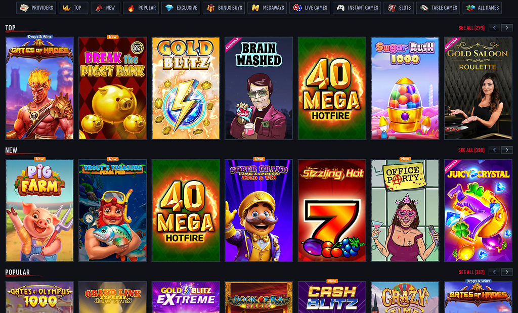 Mafiacasino Spielautomaten – Auswahl von Slots: Gold Blitz, Brain Washed, Pig Farm, Sugar Rush